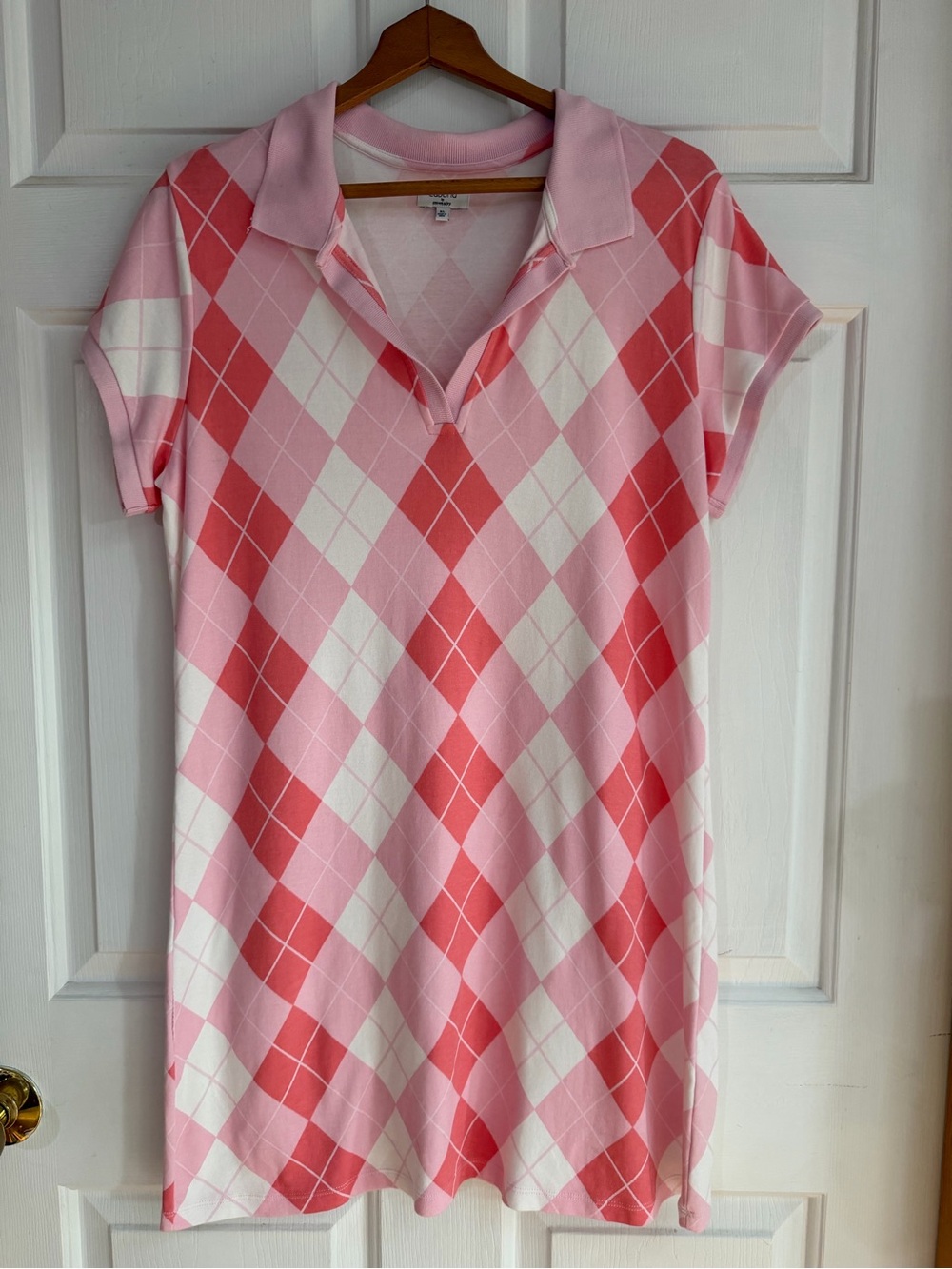 crown & ivy Cabana Pink and White Argyle Polo Mini Dress